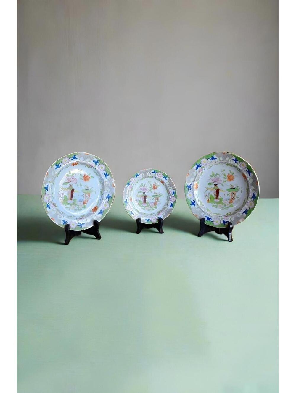 Georgian Mason's Ironstone Table & Flower Pot Pattern Plates Set